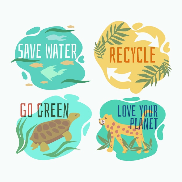 Gratis vector hand getekend ecologie badges met dieren