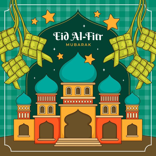 Hand getekend eid al-fitr - hari raya aidilfitri illustratie