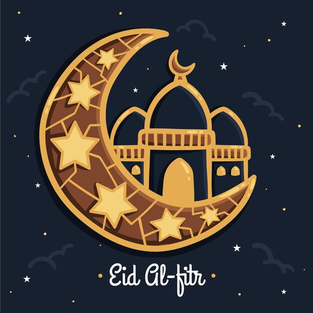 Hand getekend eid al-fitr illustratie