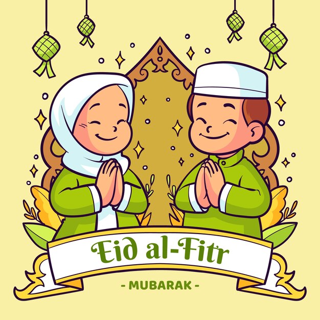 Hand getekend eid al-fitr illustratie