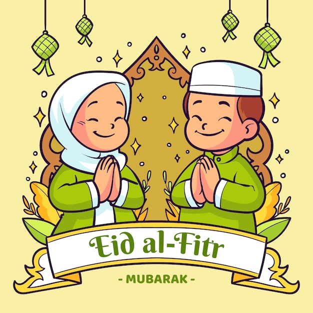 Hand getekend eid al-fitr illustratie