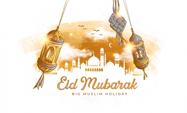 Hand getekend Eid Mubarak illustratie