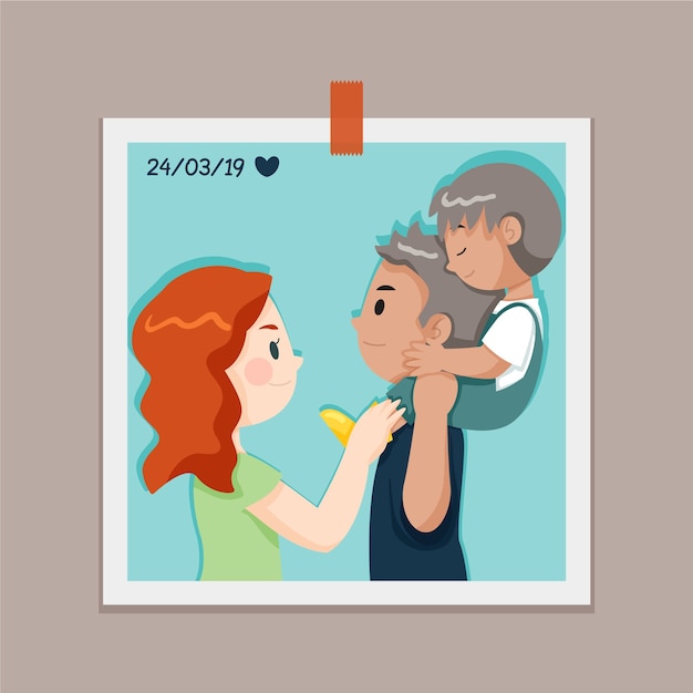 Gratis vector hand getekend familieportret in een polaroid