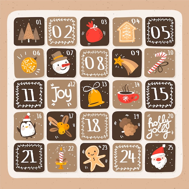 Gratis vector hand getekend feestelijke adventskalender