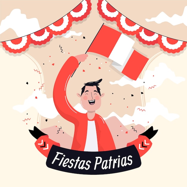 Hand getekend feesten patrias de peru illustratie