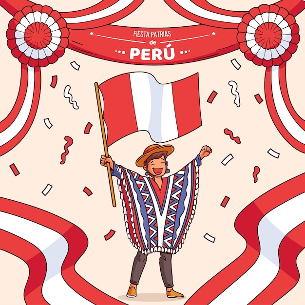 Hand getekend feesten patrias de peru illustratie