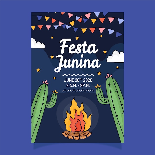 Hand getekend festa junina poster sjabloon