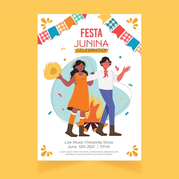 Hand getekend festa junina verticale poster sjabloon