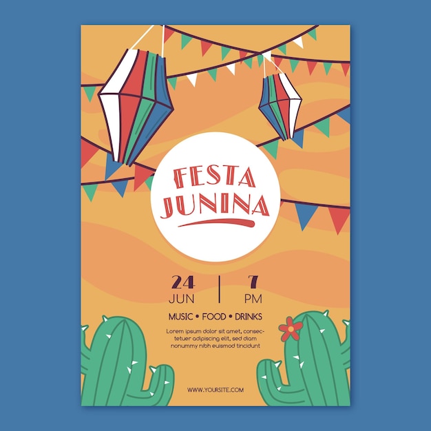 Gratis vector hand getekend festa junina verticale poster sjabloon