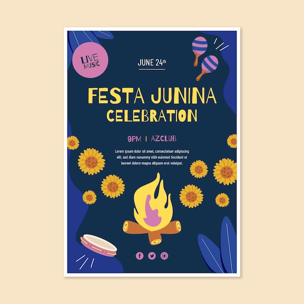 Hand getekend festa junina verticale poster sjabloon