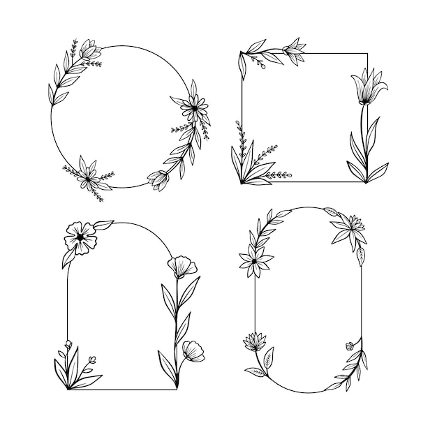 Gratis vector hand getekend floral frame-collectie