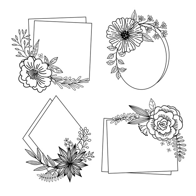 Hand getekend floral frame-collectie