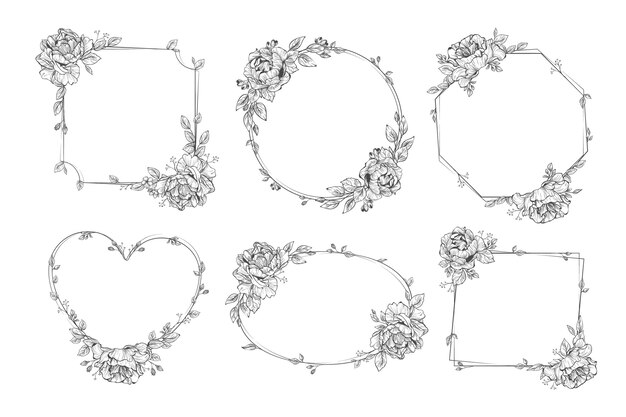 Hand getekend floral frame-collectie