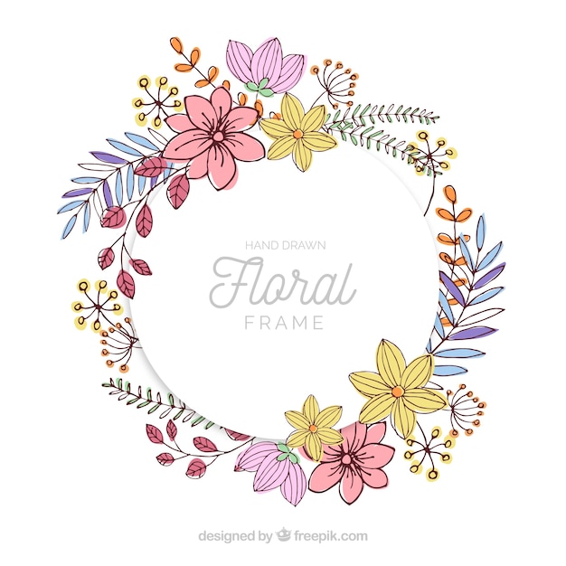 Gratis vector hand getekend floral frame met mooie stijl