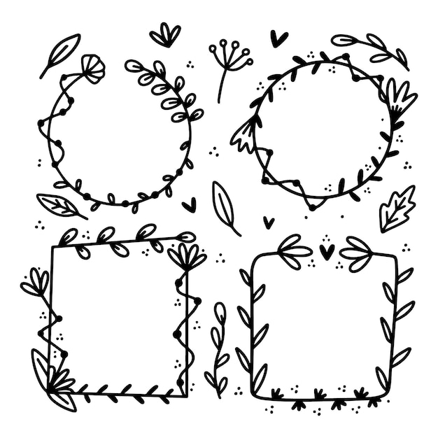 Hand getekend floral frame pack