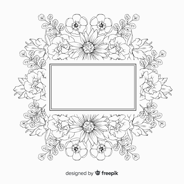 Hand getekend frame met bloemmotief op witte achtergrond