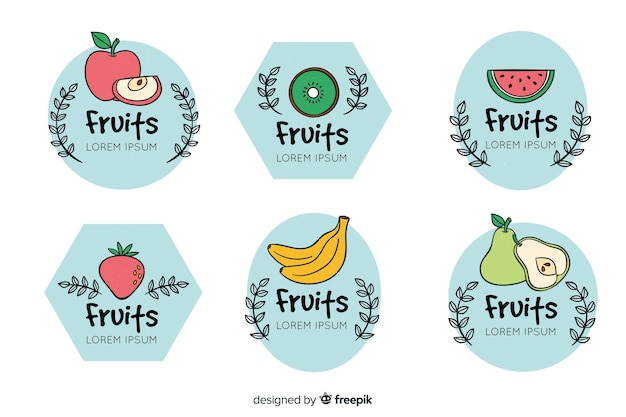 Gratis vector hand getekend fruit label collectie