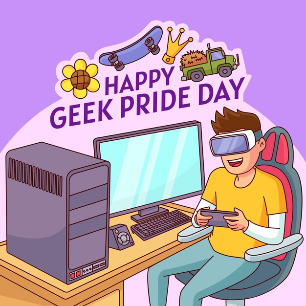 Hand getekend geek pride-dag illustratie