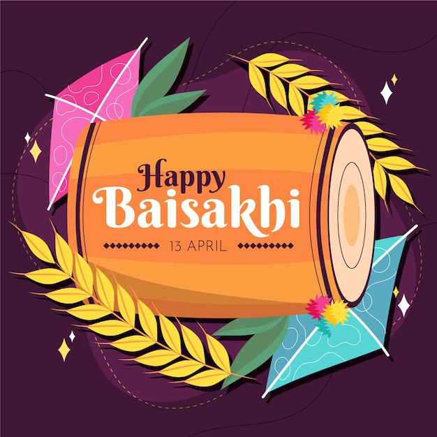 Gratis vector hand getekend gelukkig baisakhi illustratie