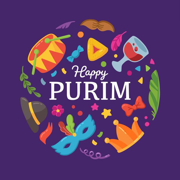 Hand getekend gelukkige purim dag illustratie