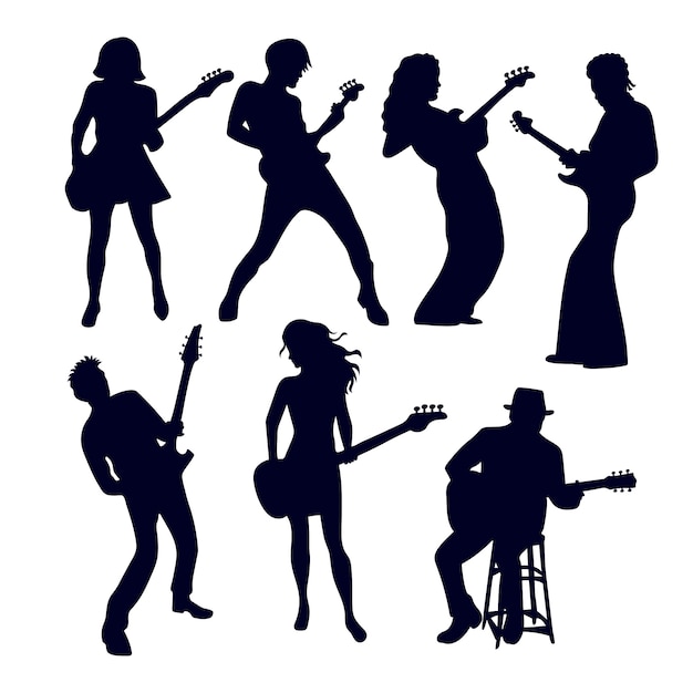 Gratis vector hand getekend gitarist silhouet