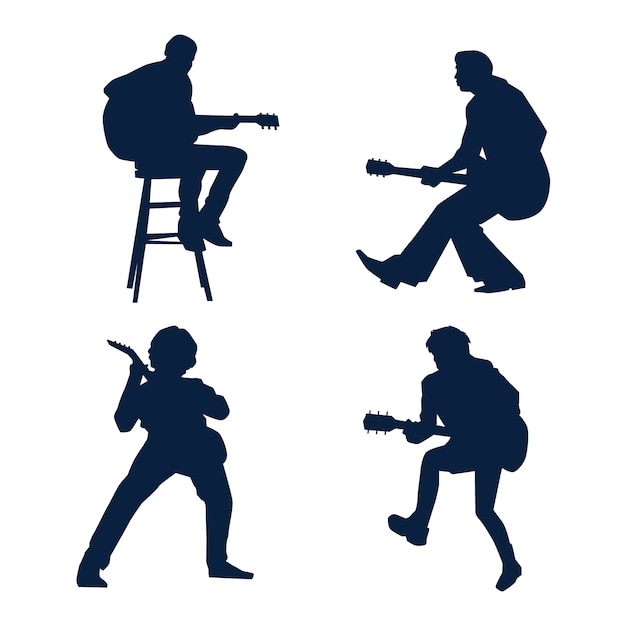 Gratis vector hand getekend gitarist silhouet