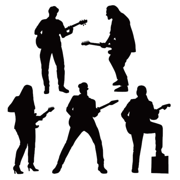 Gratis vector hand getekend gitarist silhouet