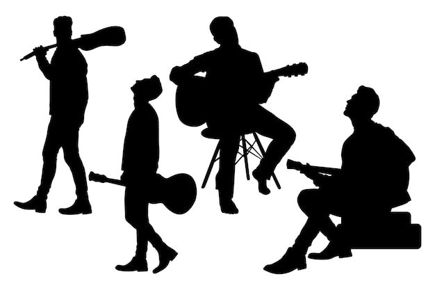 Gratis vector hand getekend gitarist silhouet