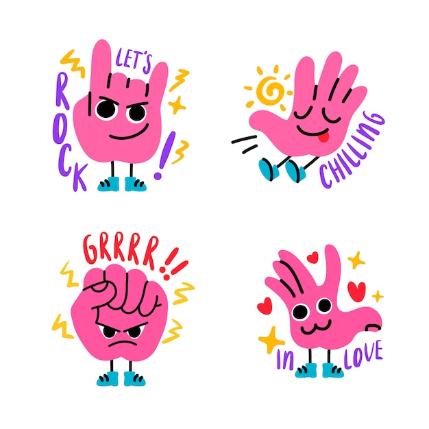 Gratis vector hand getekend grappig stickerpakket