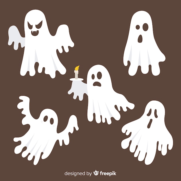 Gratis vector hand getekend griezelige spookcollectie van halloween