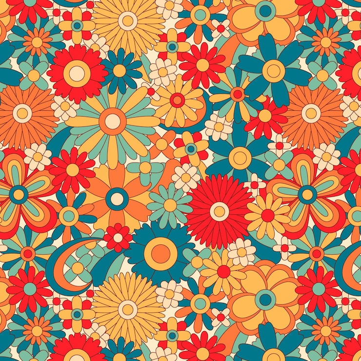 Gratis Vector hand getekend groovy bloemmotief