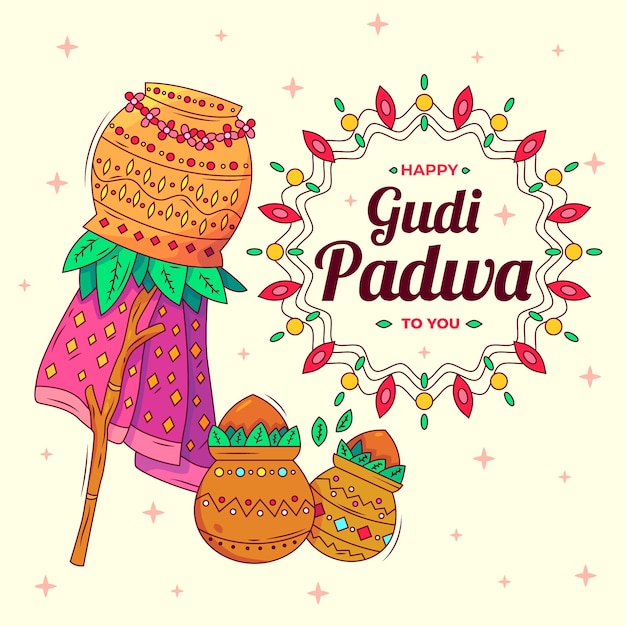 Hand getekend gudi padwa achtergrond