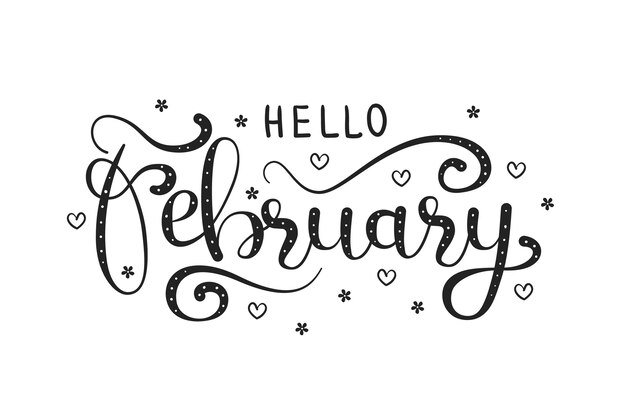 Hand getekend hallo februari belettering