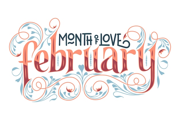 Hand getekend hallo februari belettering