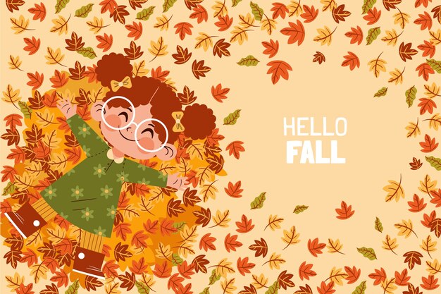 Hand getekend hallo herfst achtergrond met bladeren