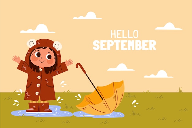 Gratis vector hand getekend hallo september achtergrond voor herfstviering