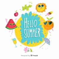 Gratis vector hand getekend hallo zomer achtergrond