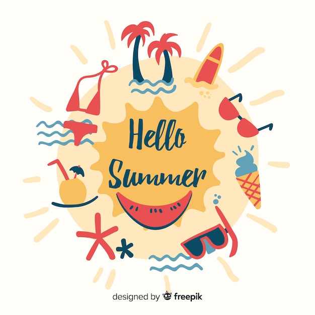 Gratis vector hand getekend hallo zomer achtergrond