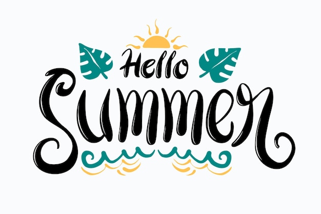 Gratis vector hand getekend hallo zomer belettering