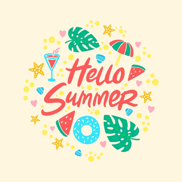 Gratis vector hand getekend hallo zomer belettering