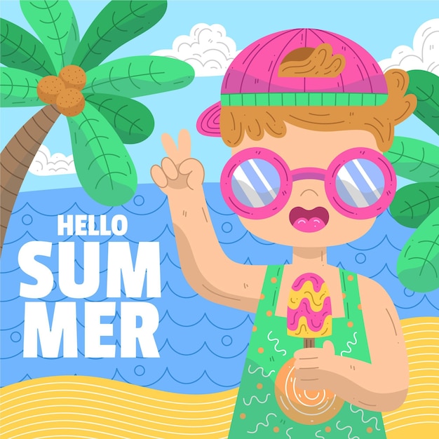 Gratis vector hand getekend hallo zomer concept