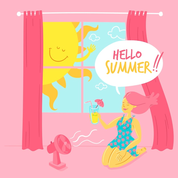 Hand getekend hallo zomer illustratie