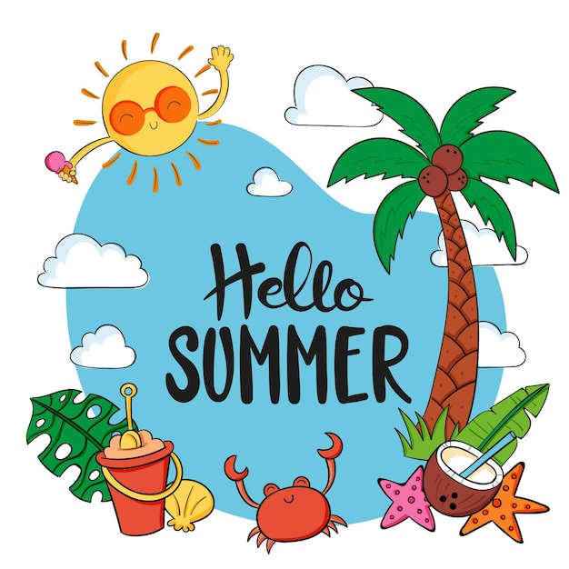 Hand getekend hallo zomer illustratie