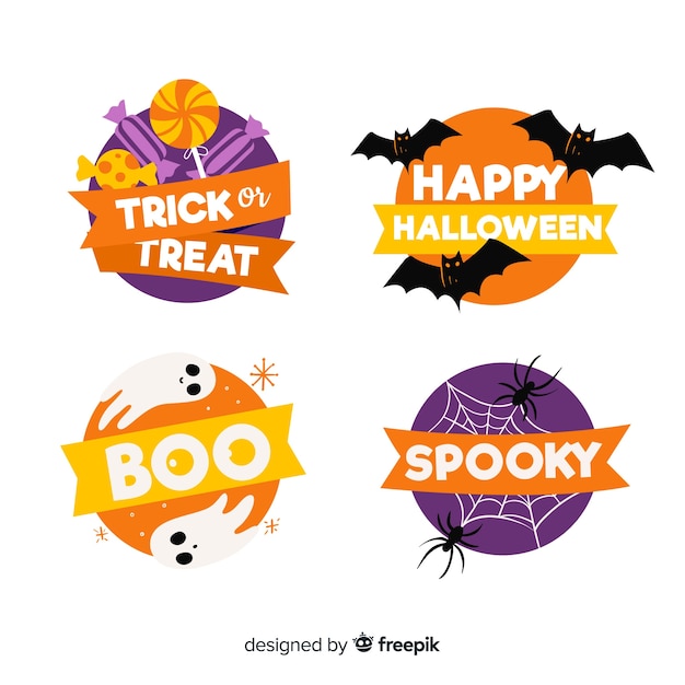 Gratis vector hand getekend halloween badge collectie