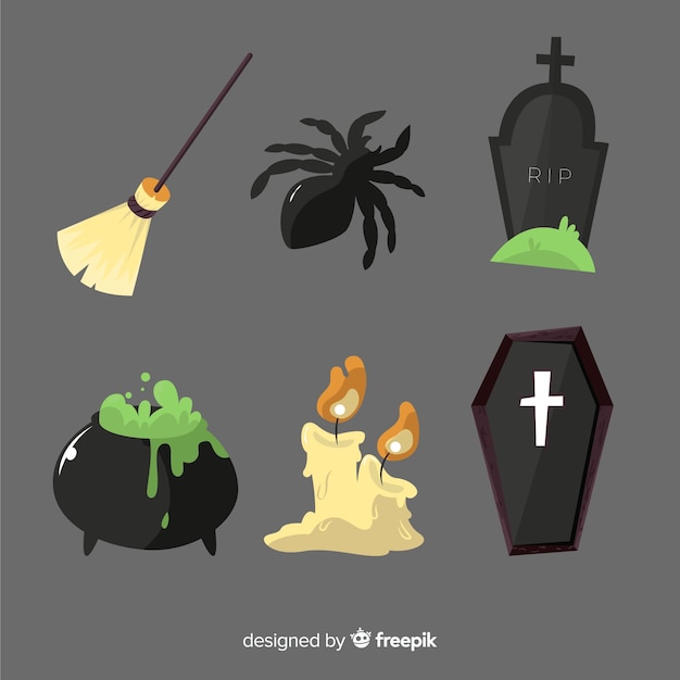 Hand getekend halloween element collectie in zwarte tinten