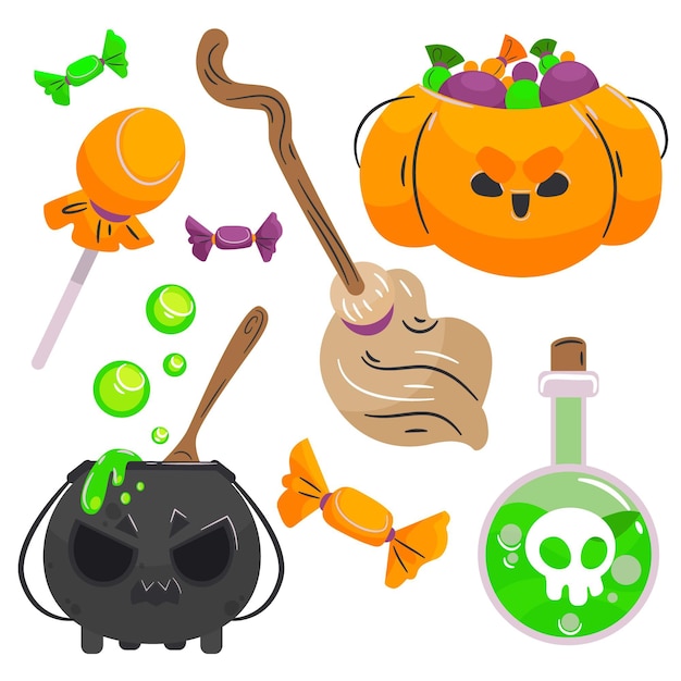 Gratis vector hand getekend halloween element collectie