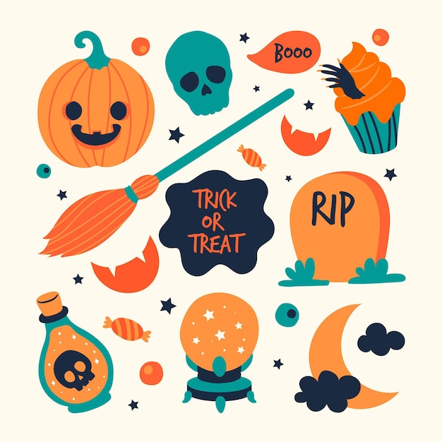 Gratis vector hand getekend halloween element pack