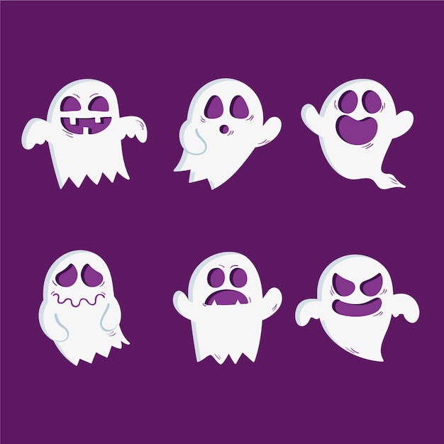 Gratis vector hand getekend halloween geest set