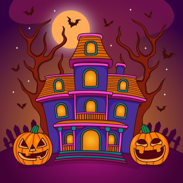 Gratis vector hand getekend halloween huis