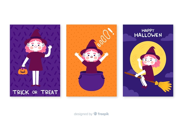 Gratis vector hand getekend halloween kaartcollectie